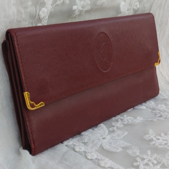Cartier Kisslock Tri-fold Bordeaux Long Leather Wallet - Picture 4 of 17